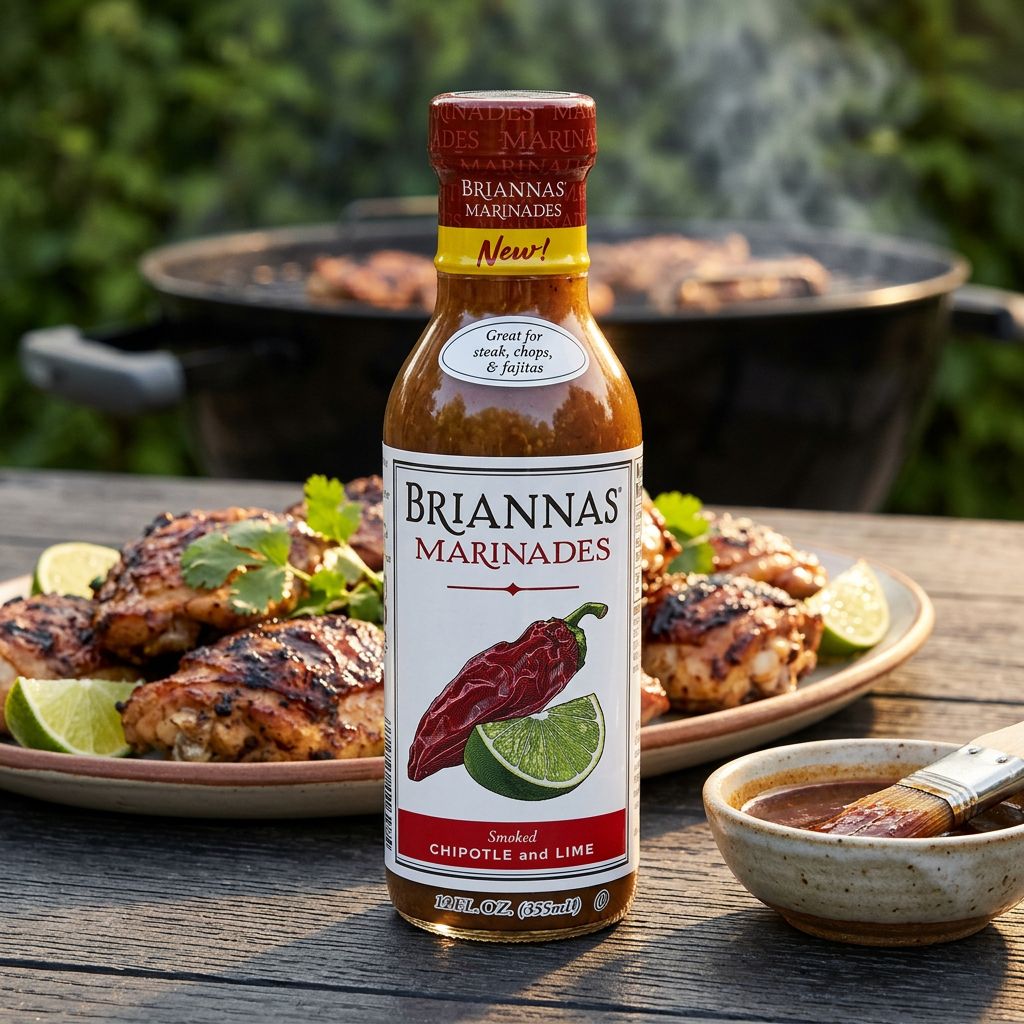 Marinade Briannas Smoked Chipotle & Lime, saveur fumée et citron vert, origine USA, disponible sur My American Shop