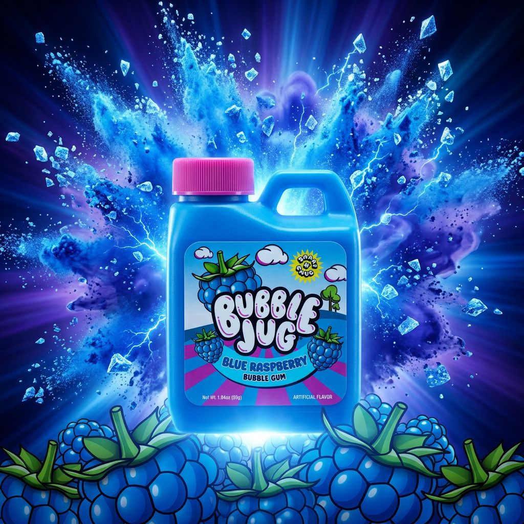 Bubble Jug Blue Raspberry, chewing-gum pétillant américain saveur framboise bleue en pot, disponible sur My American Shop
