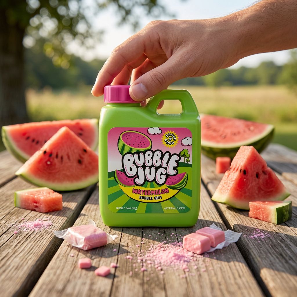 Bubble Jug Watermelon, bonbon américain poudre pastèque avec chewing-gum, pot iconique US, disponible sur My American Shop