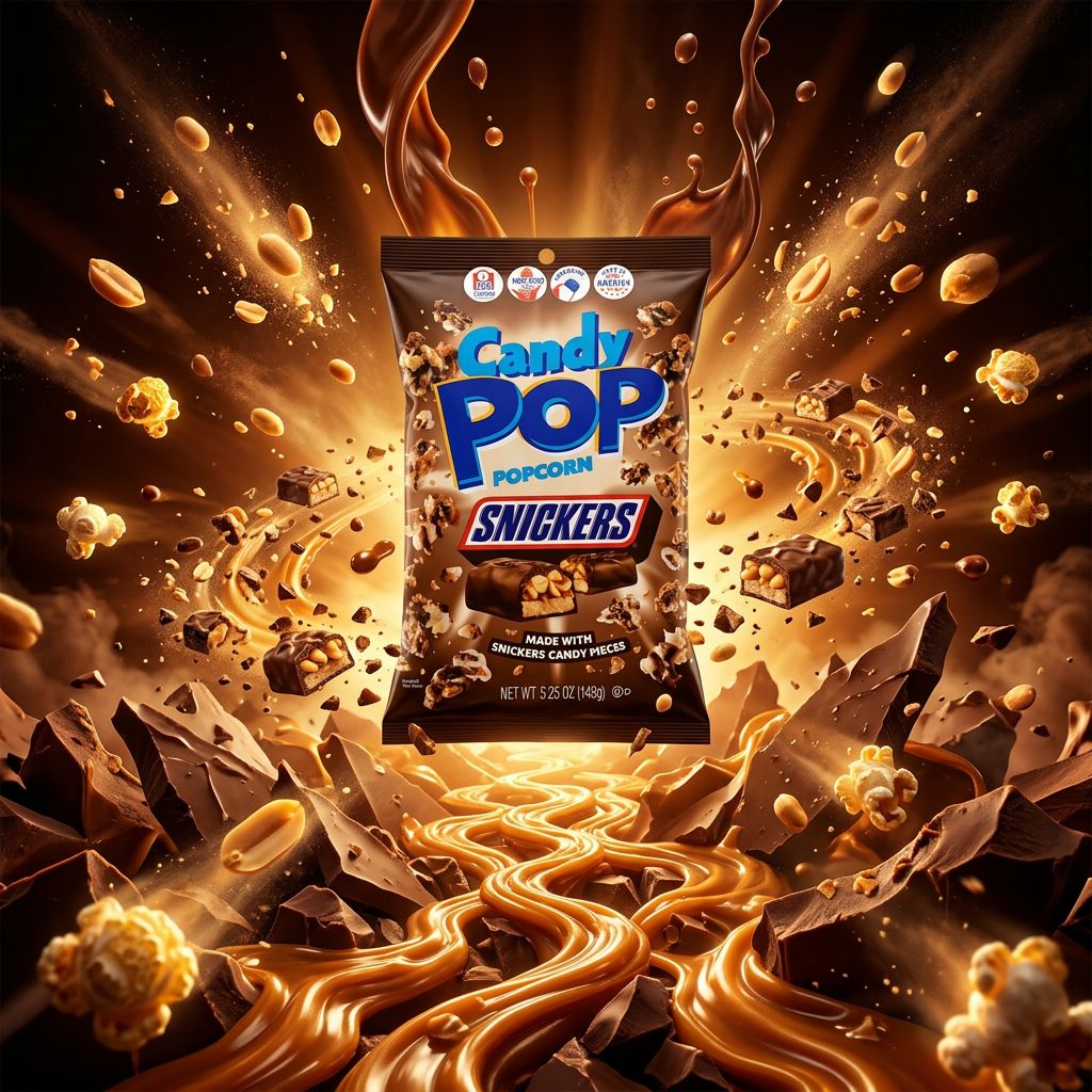 Candy Pop Popcorn Snickers, snack américain chocolat caramel cacahuètes, disponible sur My American Shop