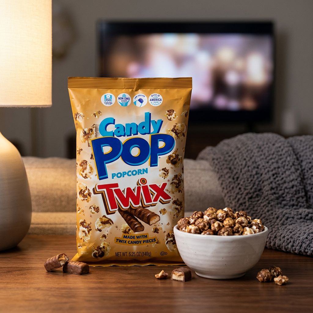 Candy Pop Popcorn Twix, snack américain popcorn enrobé chocolat caramel, sachet importé des USA, disponible sur My American Shop