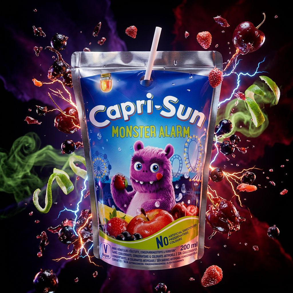 Capri Sun Monster Alarm, pochette individuelle saveur fruits rouges et agrumes, édition limitée, disponible sur My American Shop