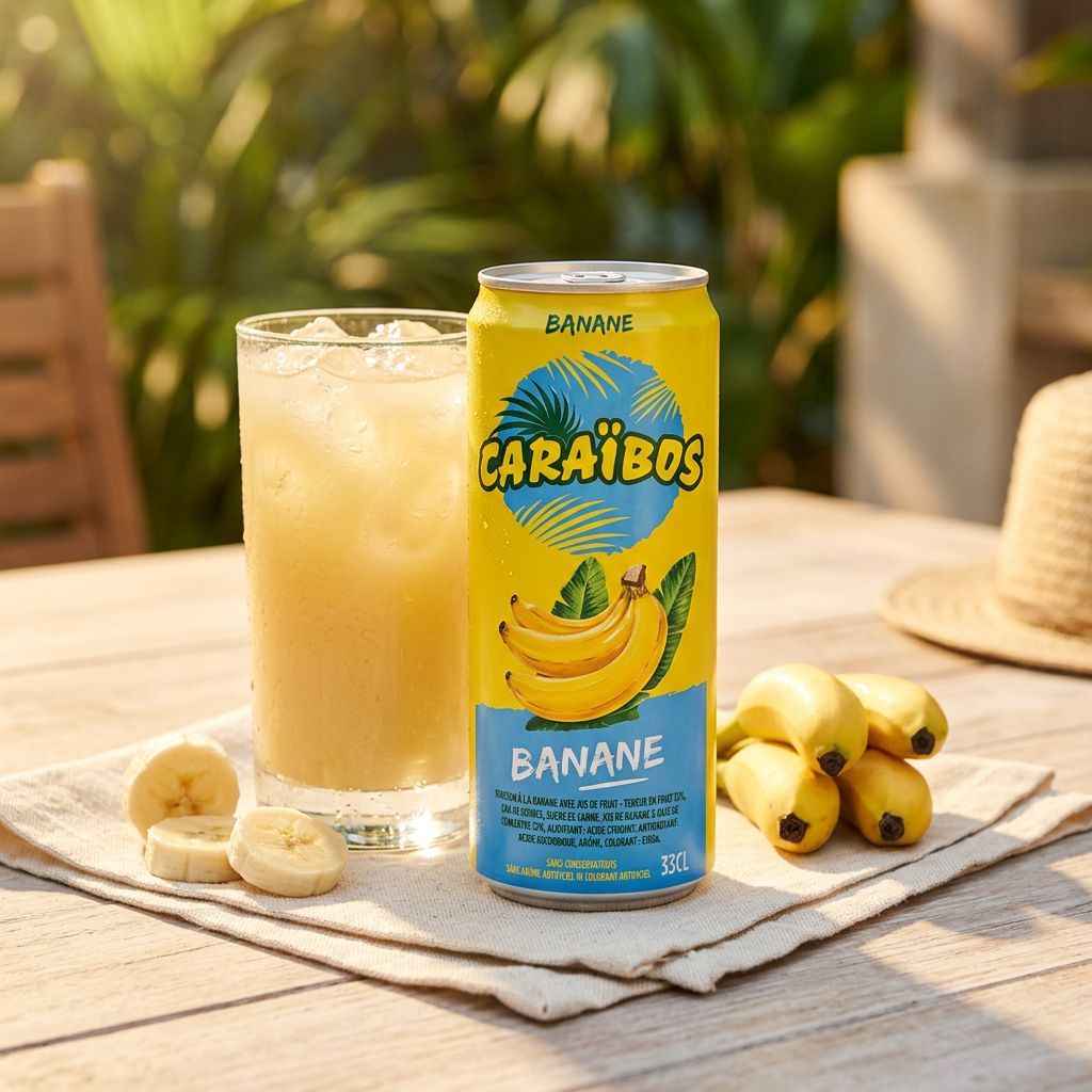 Caraïbos Banana, nectar de banane tropicale aux arômes authentiques, disponible sur My American Shop