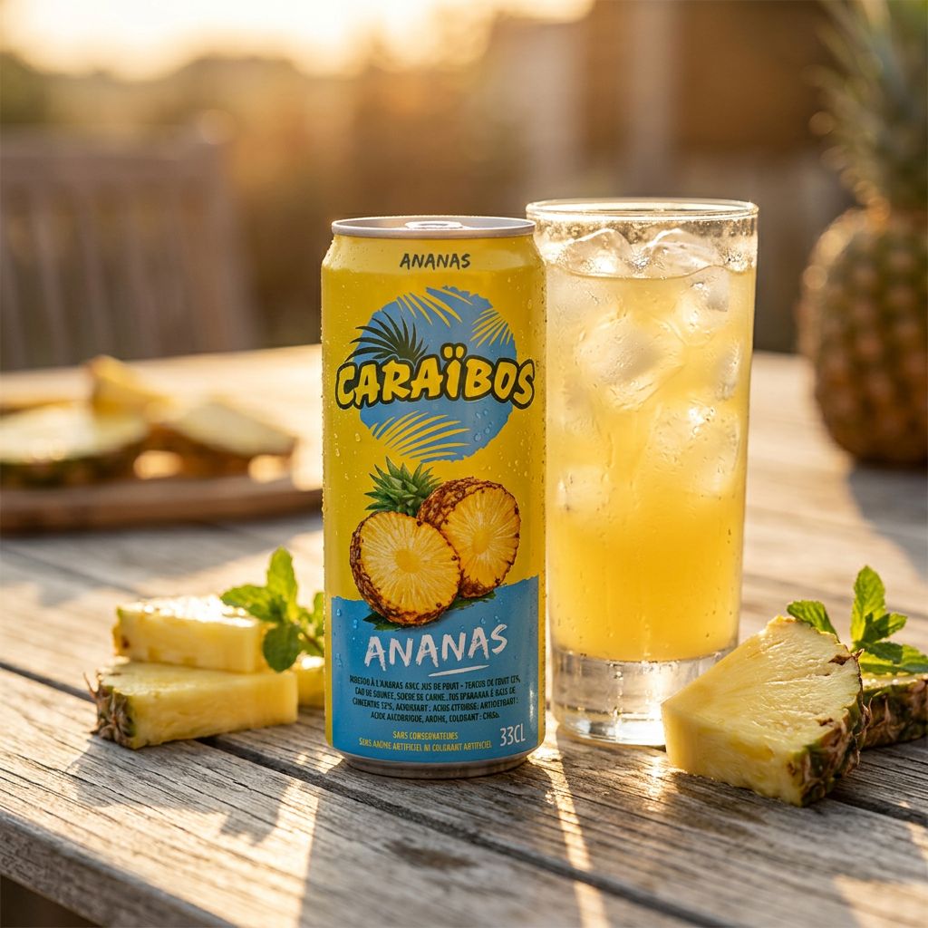 Caraïbos Pineapple, jus d'ananas tropical en bouteille, importé, disponible sur My American Shop