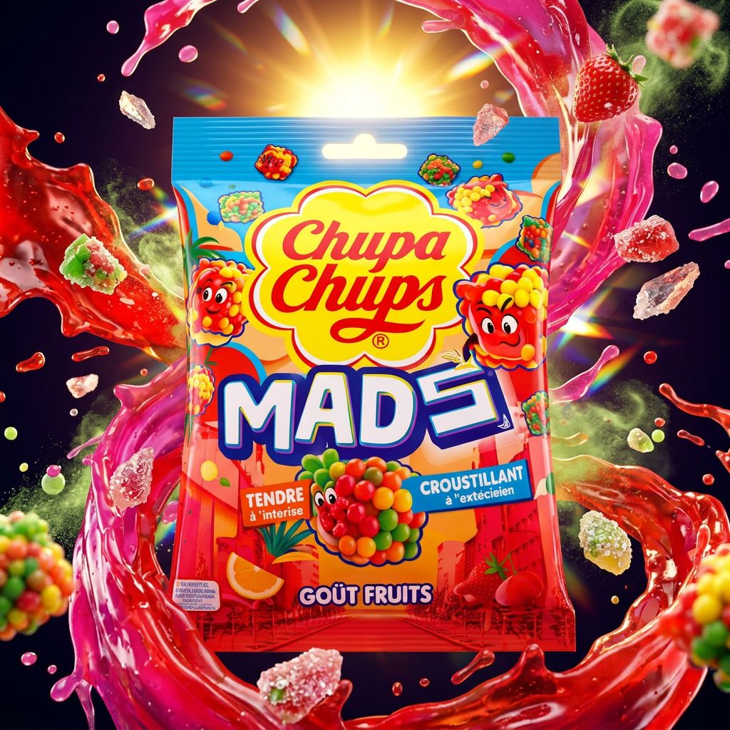 Chupa Chups Madz Fruits, sucettes arômes fruités intenses format XXL, marque espagnole iconique, disponible sur My American Shop