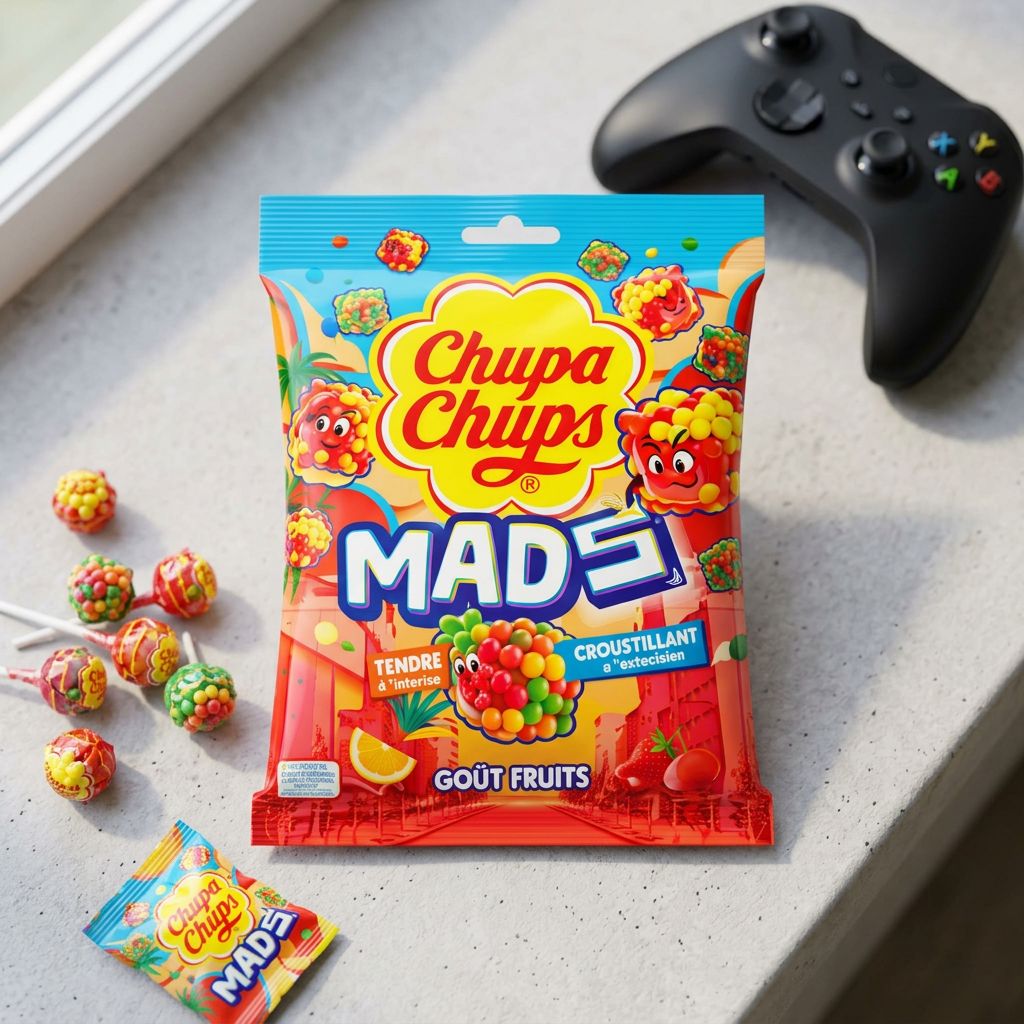 Chupa Chups Madz Fruits, sucettes arômes fruités intenses format XXL, marque espagnole iconique, disponible sur My American Shop