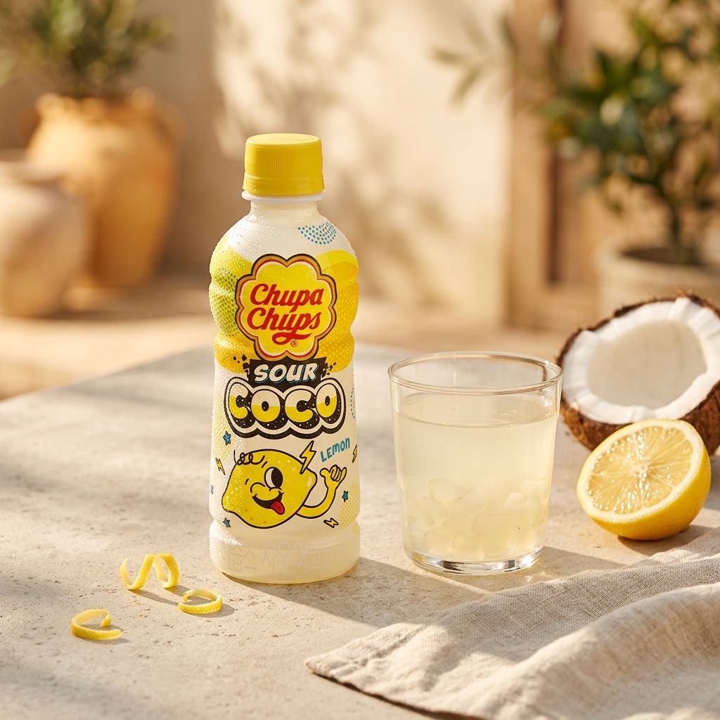 Chupa Chups Sour Coco Citron, boisson acidulée avec billes de nata de coco, importée, disponible sur My American Shop