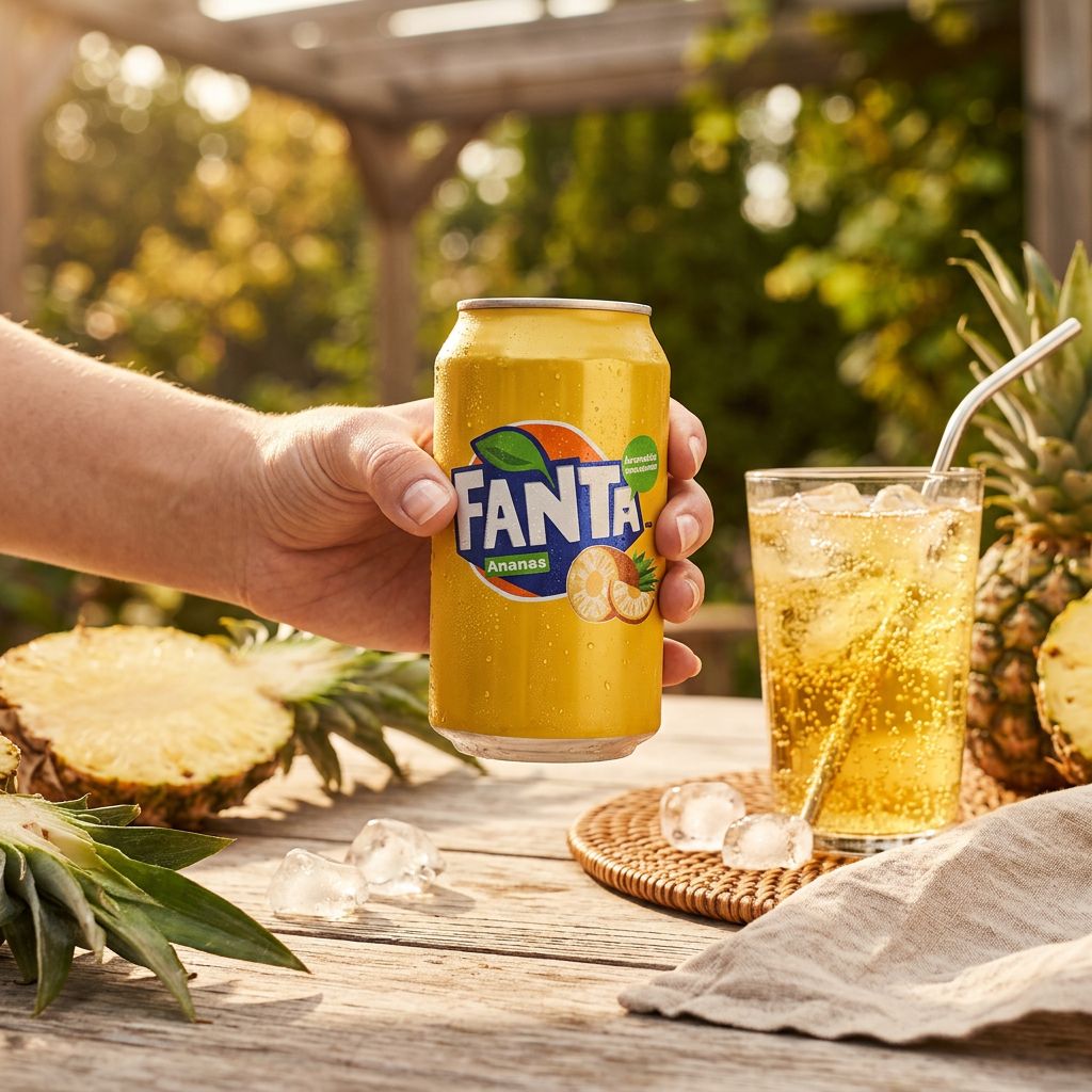 Fanta Ananas, canette soda tropical importée des USA, goût ananas intense, disponible sur My American Shop