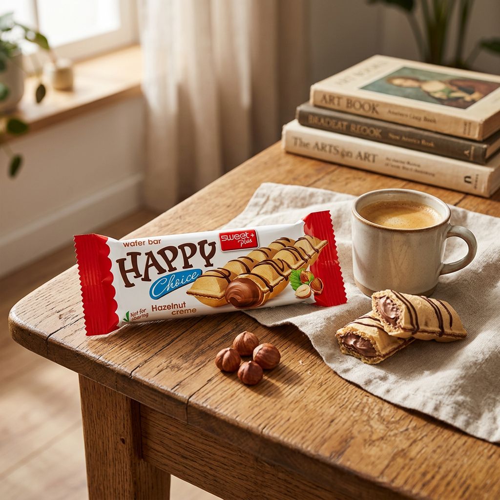 Happy Choice Wafer Bar Hazelnut Cream Sweet Plus, barre gaufrette noisette importée, disponible sur My American Shop