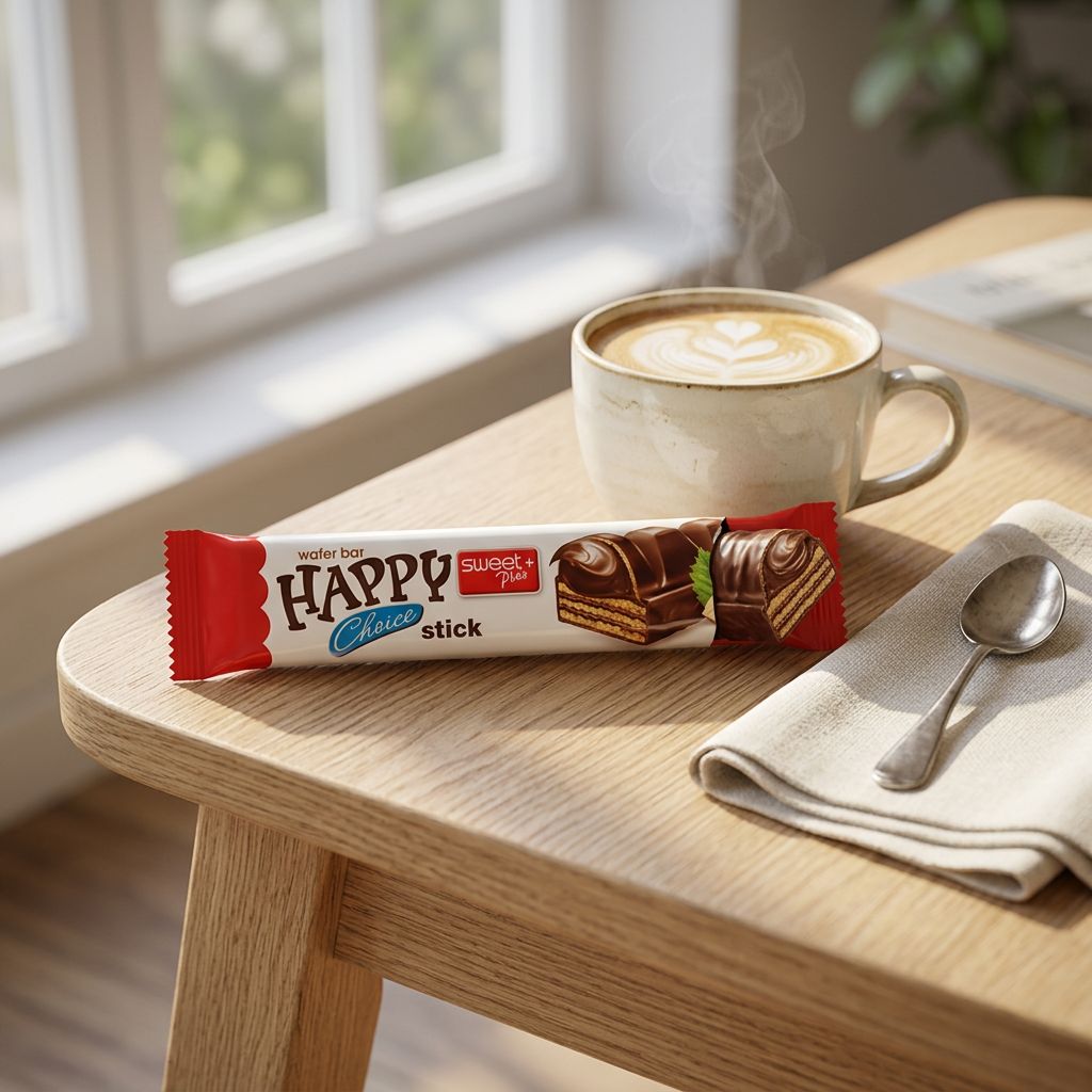 Happy Choice Wafer Stick noisette et cacao 32g, gaufrette croustillante enrobée, disponible sur My American Shop