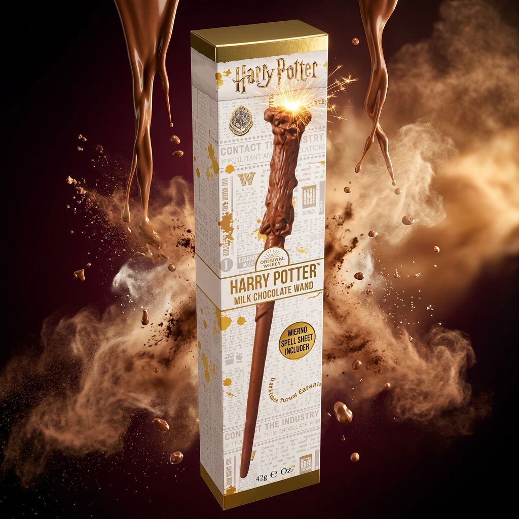 Baguette magique Harry Potter en chocolat au lait, format collector sous licence officielle, disponible sur My American Shop