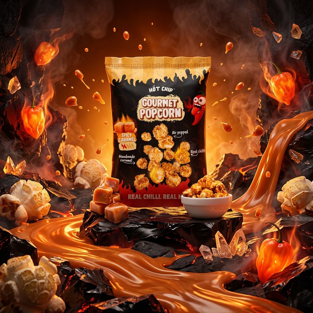 Hot Chip Popcorn Spicy Caramel au piment Habanero, snack épicé sucré, disponible sur My American Shop