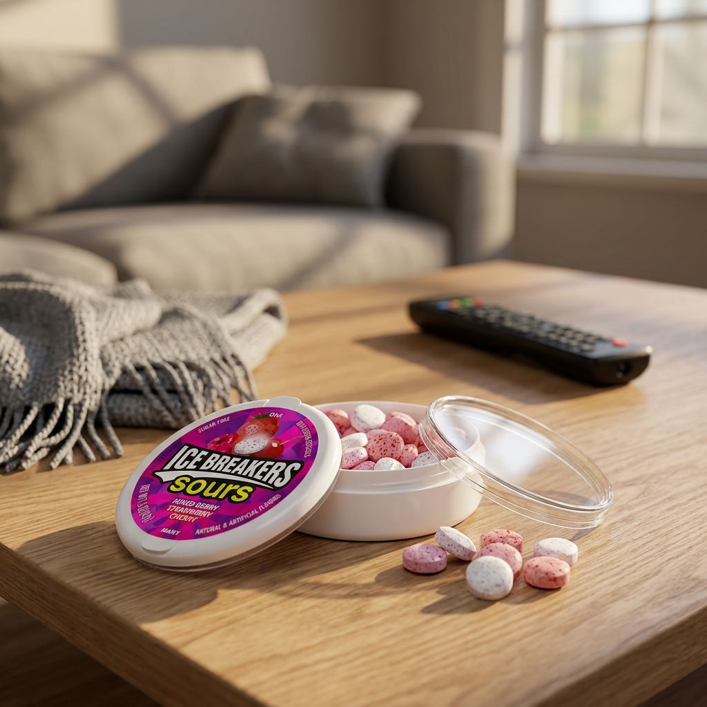 Ice Breakers Sours Berry, bonbons acidulés américains baie fraise cerise, boîte refermable, disponible sur My American Shop