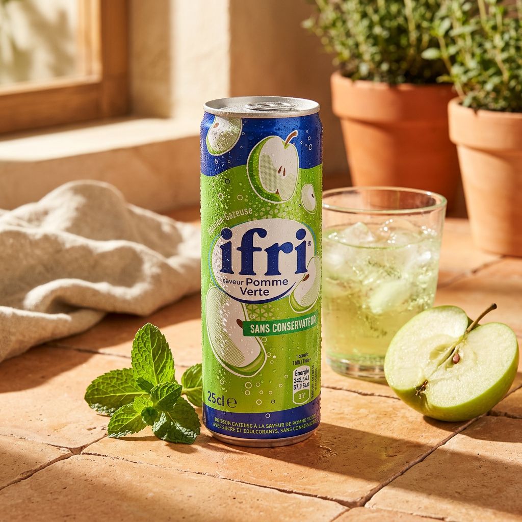 Ifri Carbonated Green Apple, soda gazeux aromatisé pomme verte, 33cl, origine Algérie, disponible sur My American Shop