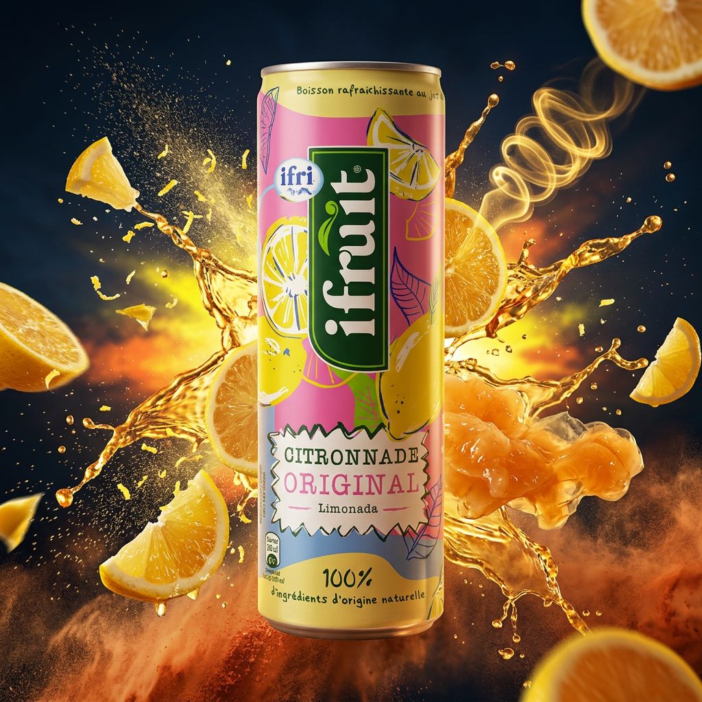Ifri Lemonade, limonade aux agrumes avec jus de citron et pulpe d'orange, importée, disponible sur My American Shop