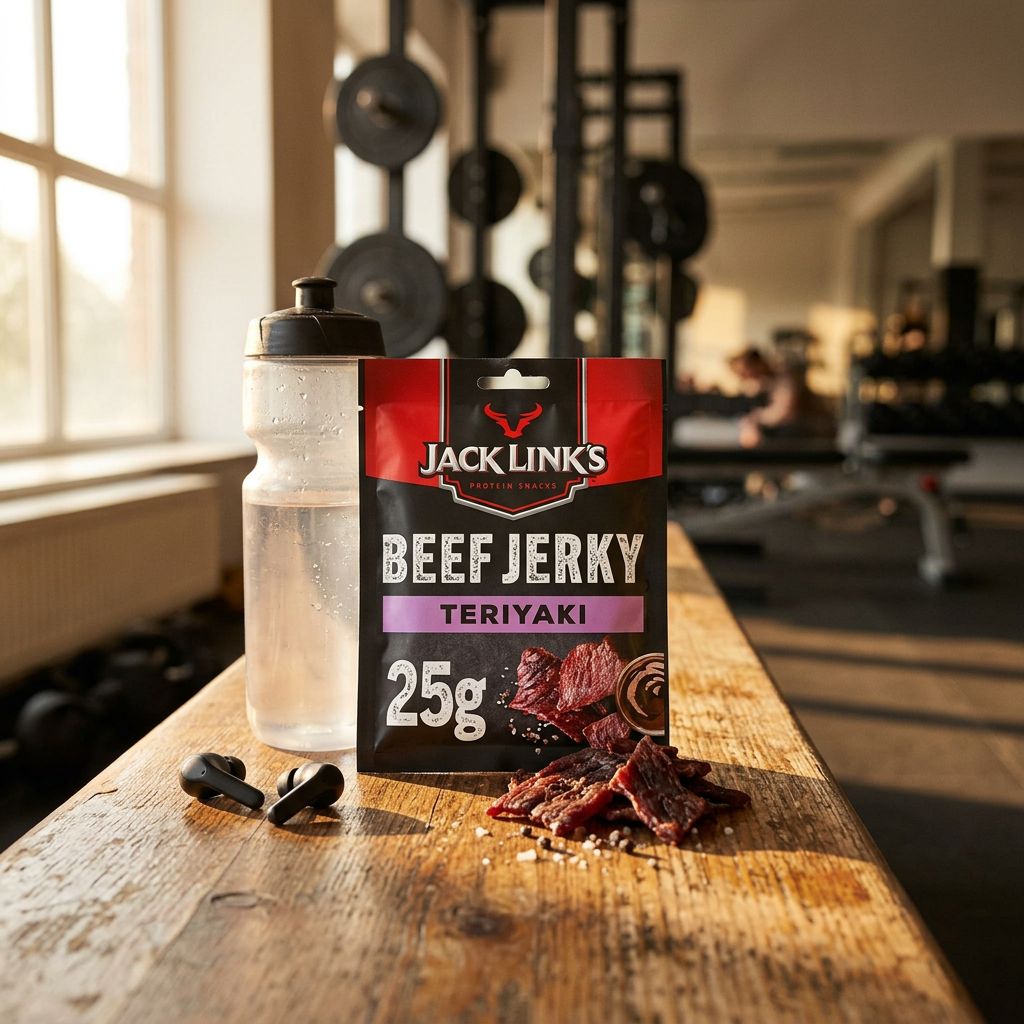 Jack Link's Beef Jerky Teriyaki, sachet de viande séchée sucrée-salée, snack protéiné américain, disponible sur My American Shop