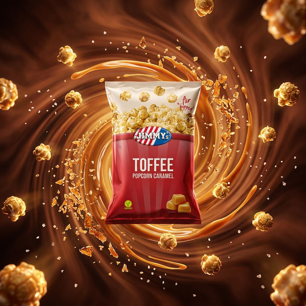 Jimmy's Pop Corn Toffee Caramel, snack néerlandais croustillant au caramel, disponible sur My American Shop