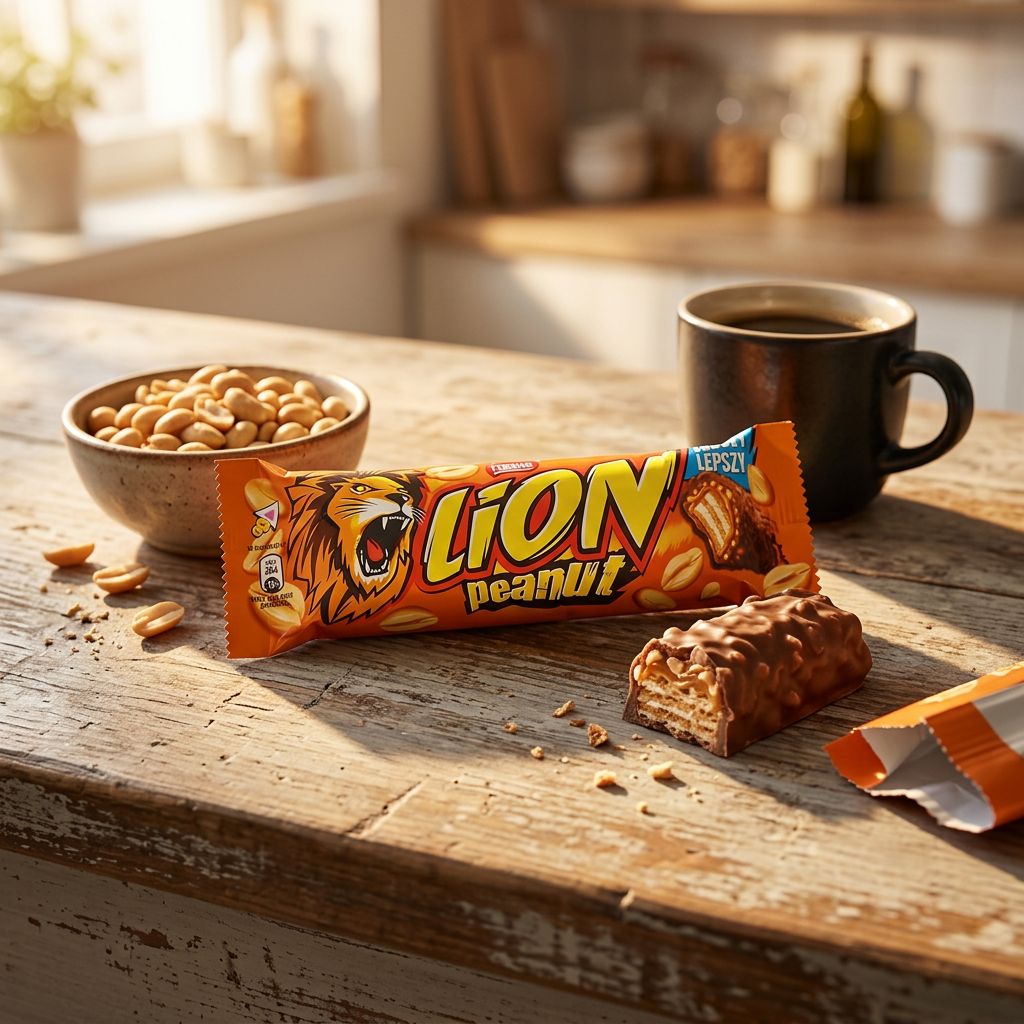 Lion Bar Peanut, barre chocolatée caramel gaufrette et cacahuètes grillées, disponible sur My American Shop