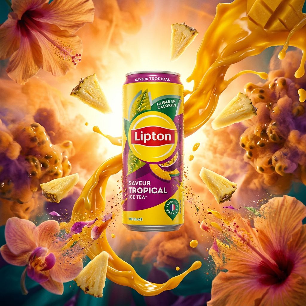 Lipton Ice Tea Tropical mangue ananas fruit de la passion, thé glacé non pétillant, disponible sur My American Shop