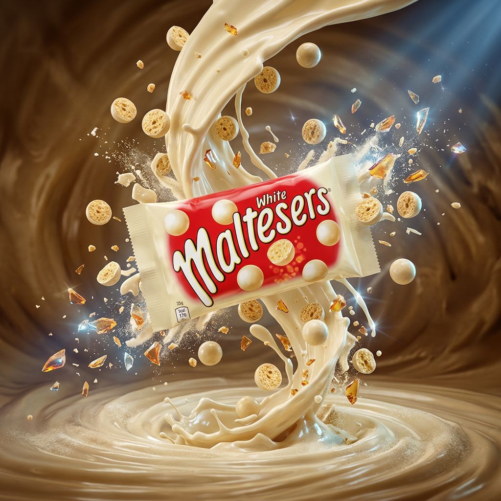 Maltesers White Chocolate, billes maltées enrobées chocolat blanc Nestlé, sachet format snacking, disponible sur My American Shop