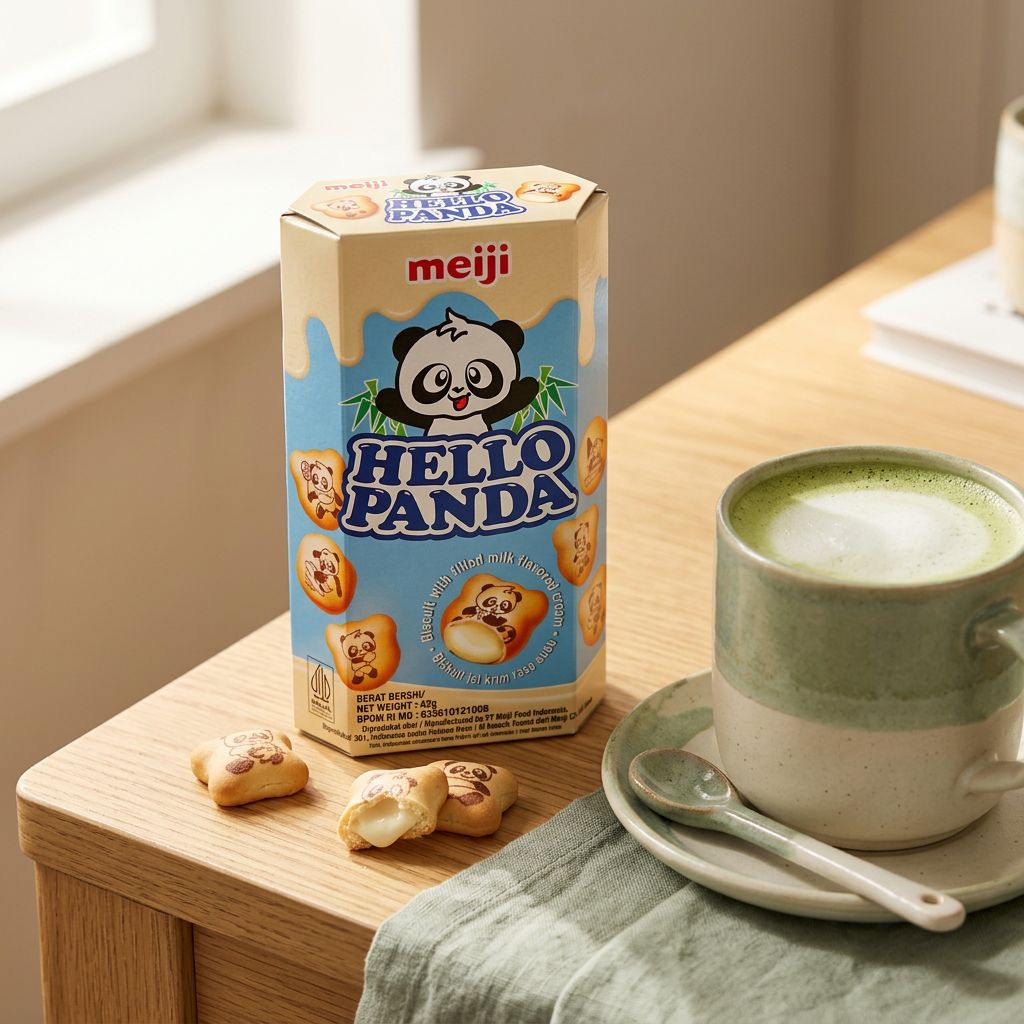 Meiji Hello Panda Milk, biscuits japonais fourrés crème lait, format boite, origine Japon, disponible sur My American Shop