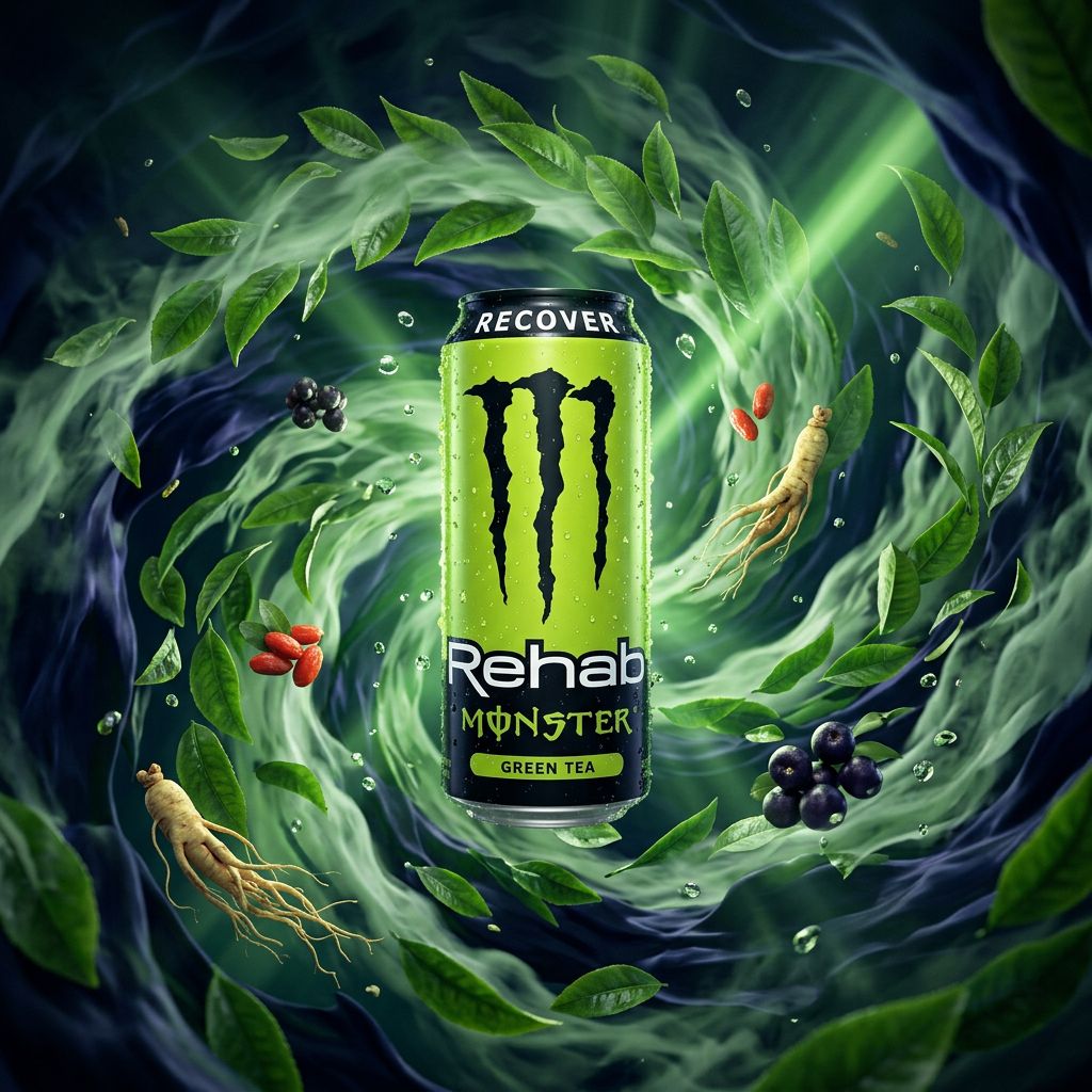 Monster Energy Rehab Green Tea, canette 500ml importée des États-Unis, disponible sur My American Shop