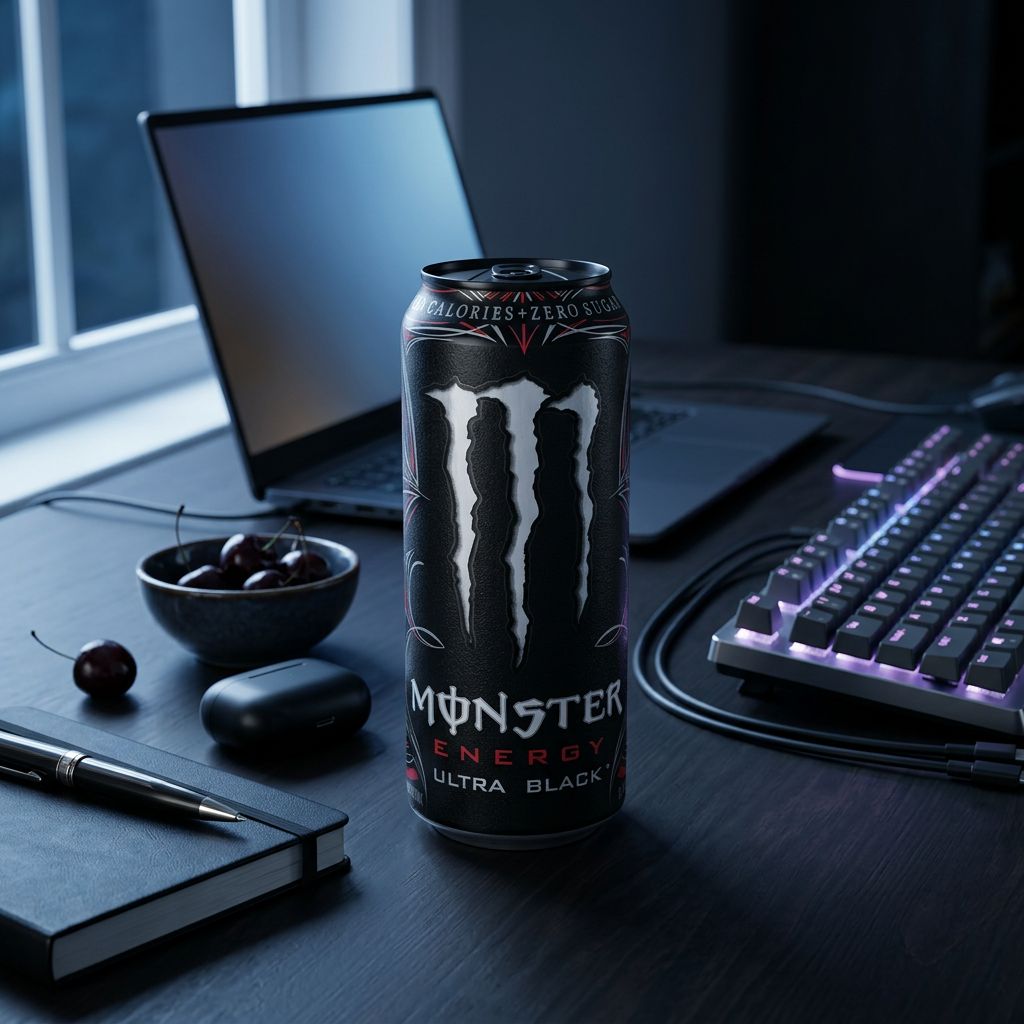 Monster Energy Ultra Black cerise noire, canette 500ml sans sucre, boisson energisante americaine disponible sur My American Shop