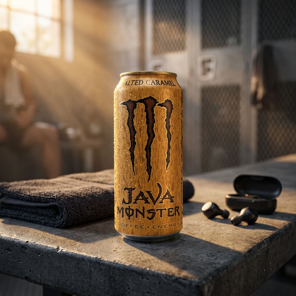 Monster Java Salted Caramel, canette 443ml cafe energisant americain au caramel sale, disponible sur My American Shop