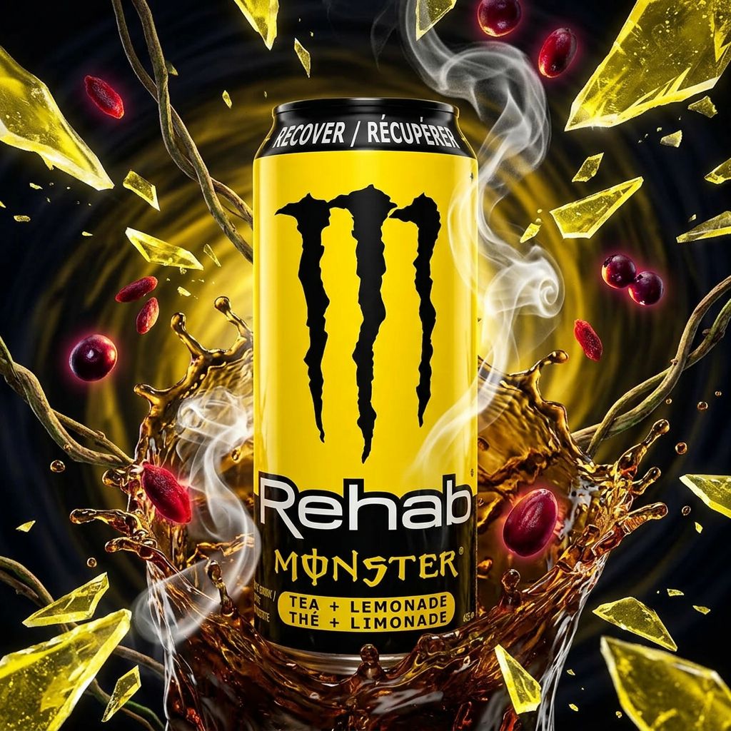 Monster Rehab Tea Lemonade 500ml, energy drink américain thé noir citron sans gazéification, disponible sur My American Shop