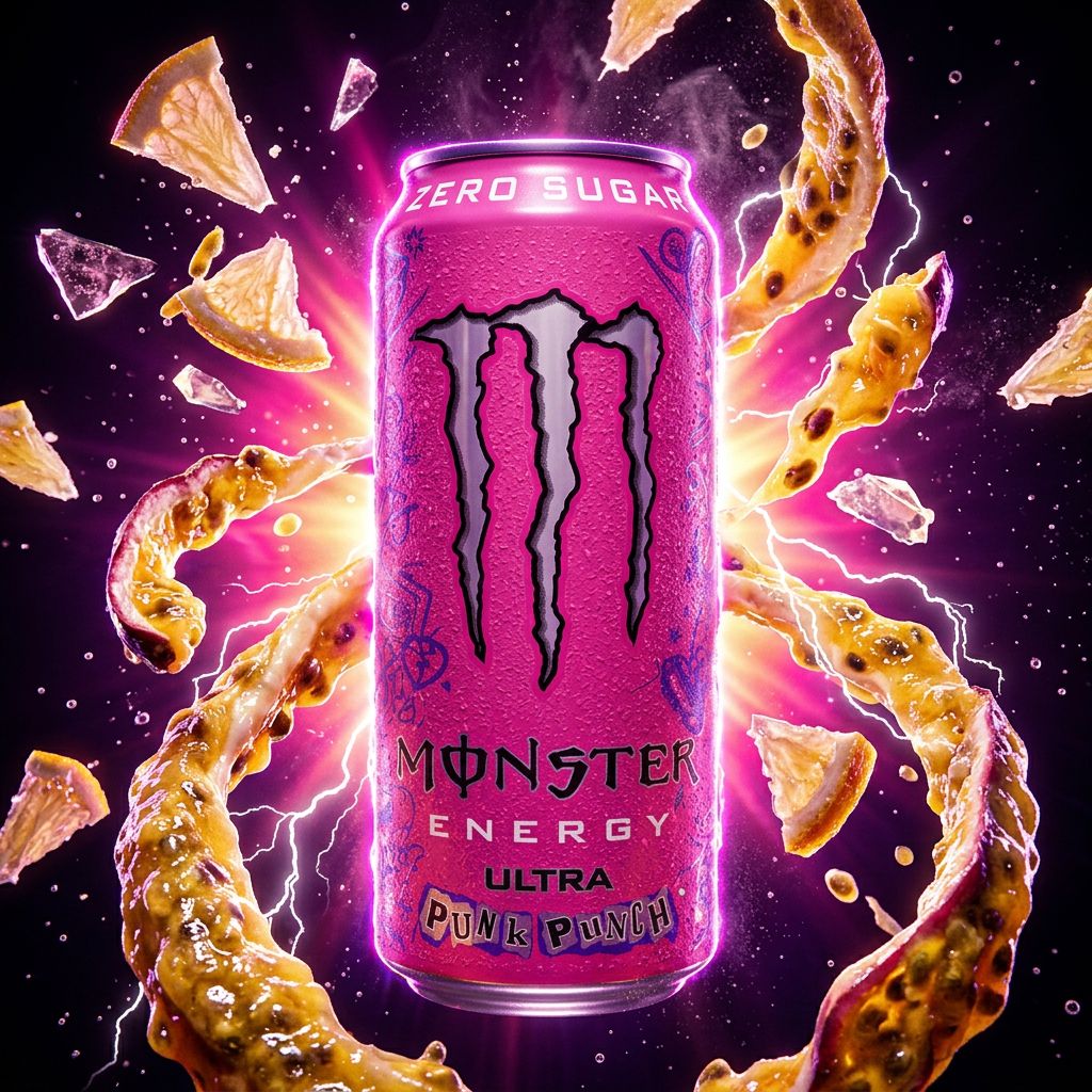 Monster Ultra Punk Punch 473ml, énergie zéro sucre saveur punch tropical, importé des USA, disponible sur My American Shop