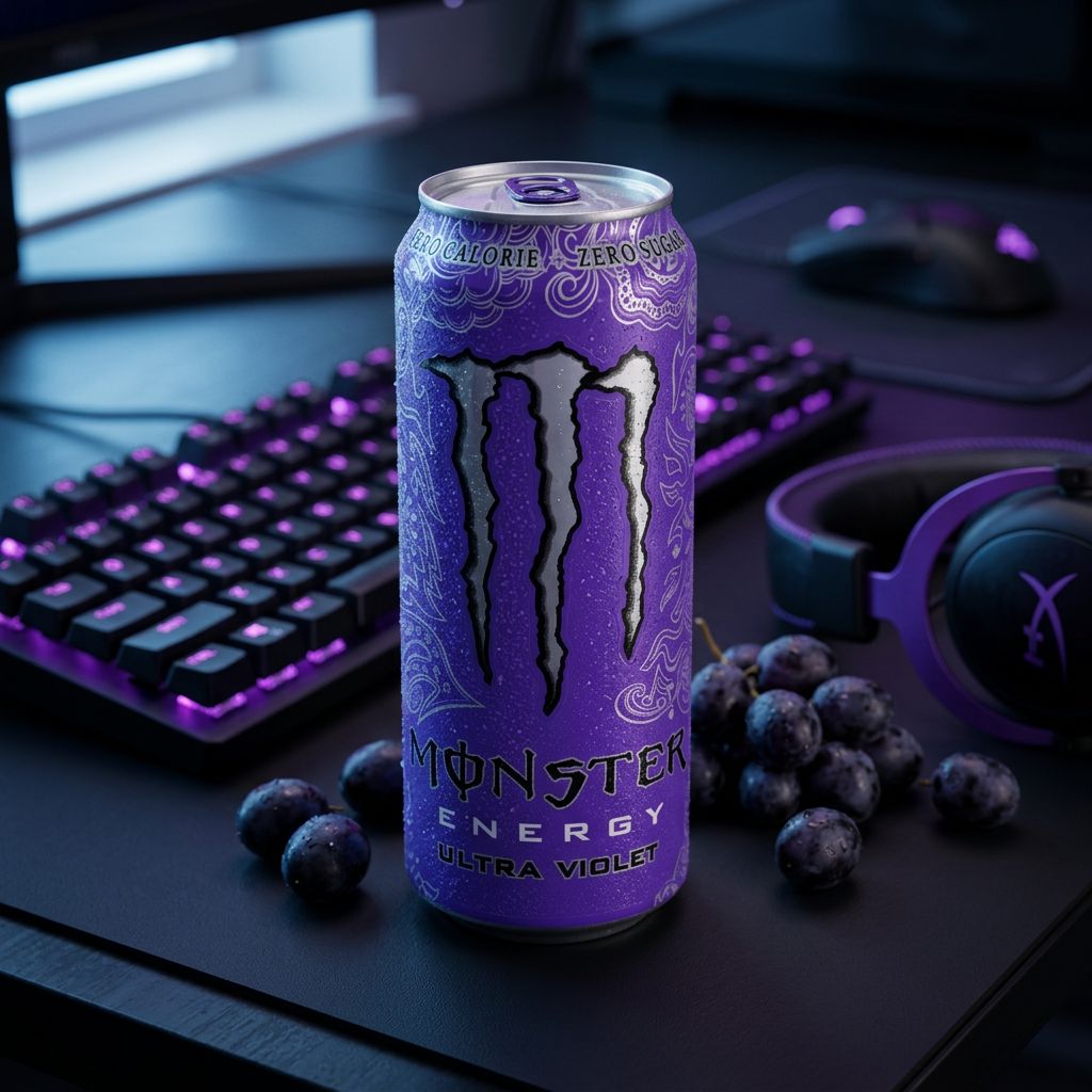 Monster Ultra Violet Zero Sugar canette 500ml saveur raisin sureau, boisson energisante sans sucre, disponible sur My American Shop