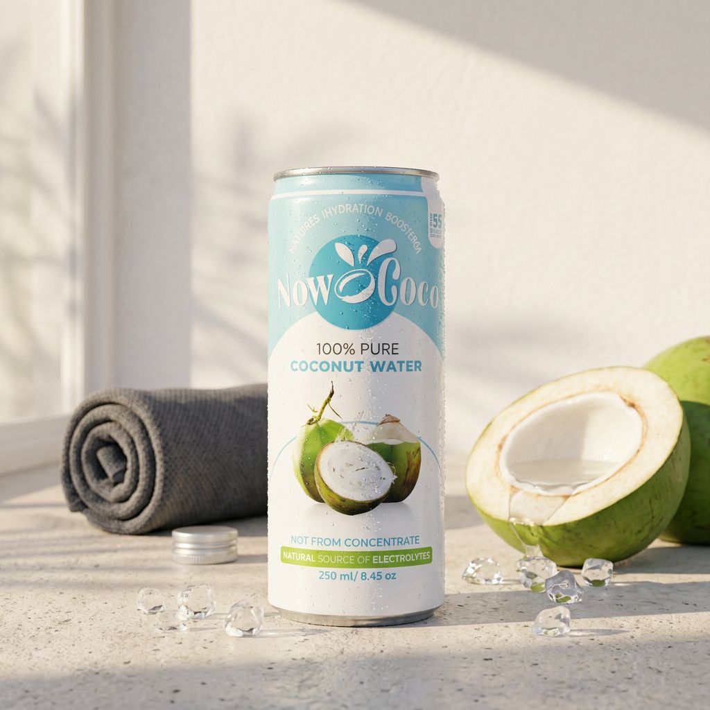 Now Coco Pure Coconut Water, eau de coco naturelle sans additifs, format canette, disponible sur My American Shop