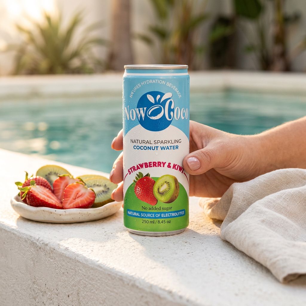 Now Coco Sparkling Coconut Water Strawberry & Kiwi