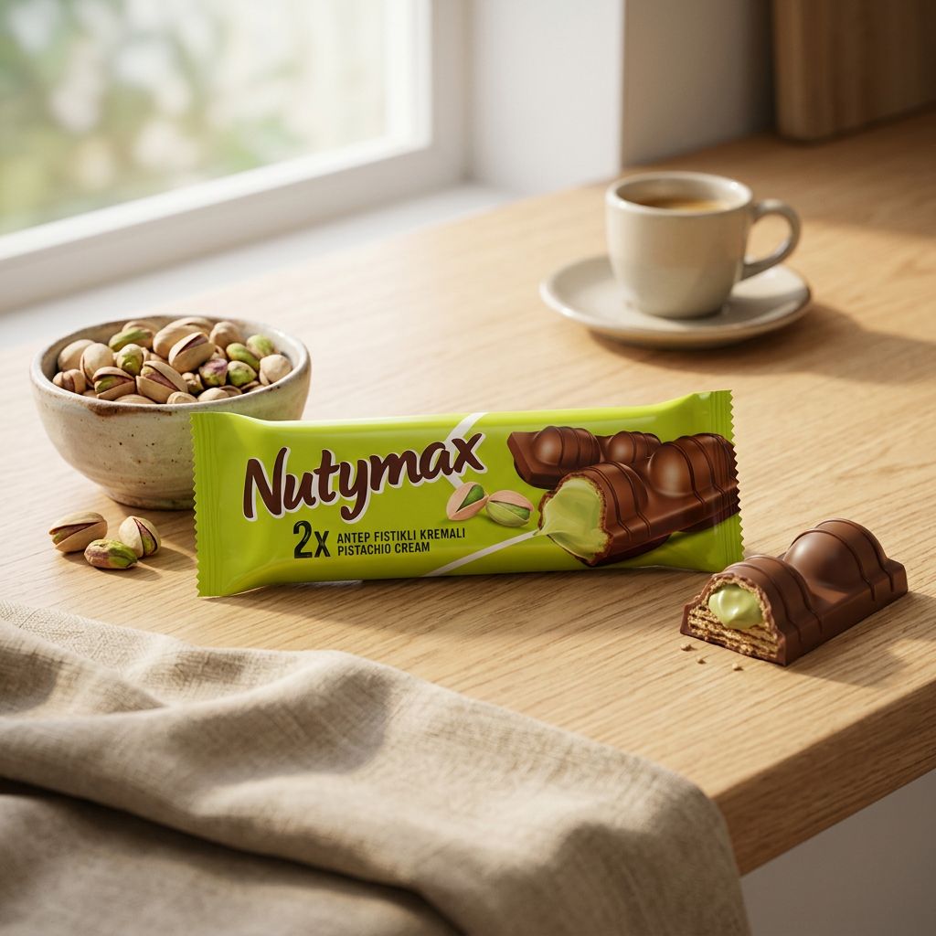 Nutymax Wafer crème pistache enrobé chocolat au lait, gaufrette premium importée, disponible sur My American Shop