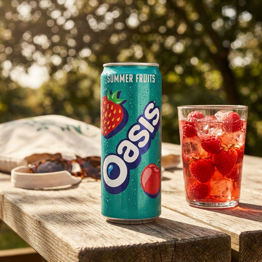 Oasis Summer Fruits, boisson fruitée sans bulles aux fruits rouges, disponible sur My American Shop