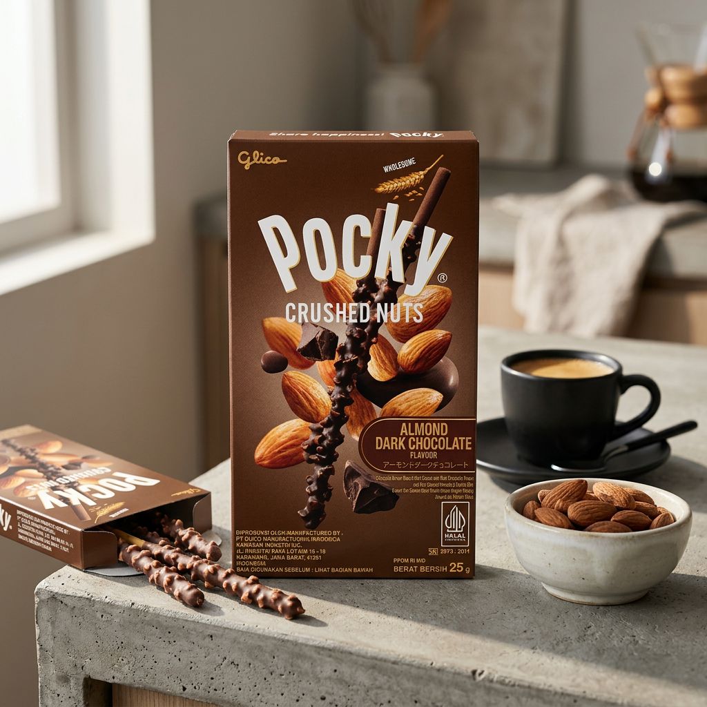 Pocky Almond Dark Chocolate Glico, biscuits sticks chocolat noir amandes, snack japonais importé, disponible sur My American Shop