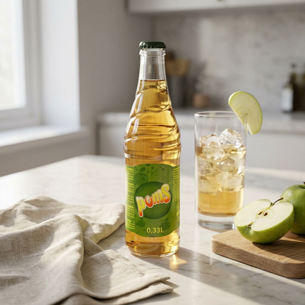Poms Glass Bottle Apple, jus de pomme premium américain en verre, disponible sur My American Shop