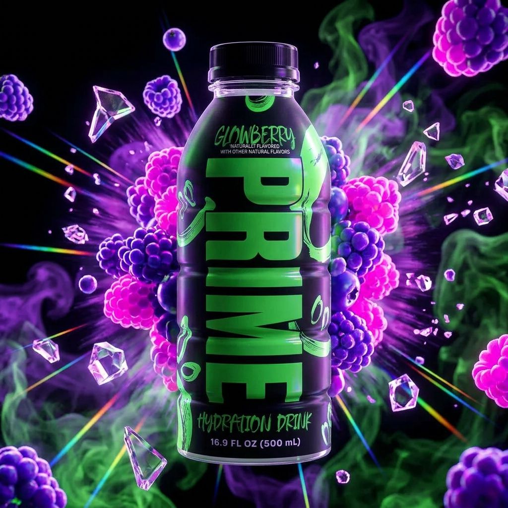 Prime Hydration Glowberry 500ml, édition limitée Halloween UV, saveur fruitée, importée des USA, disponible sur My American Shop