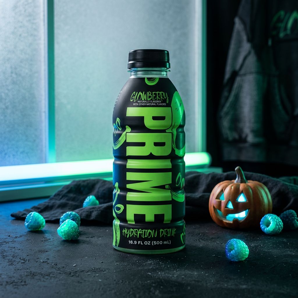 Prime Hydration Glowberry 500ml, édition limitée Halloween UV, saveur fruitée, importée des USA, disponible sur My American Shop