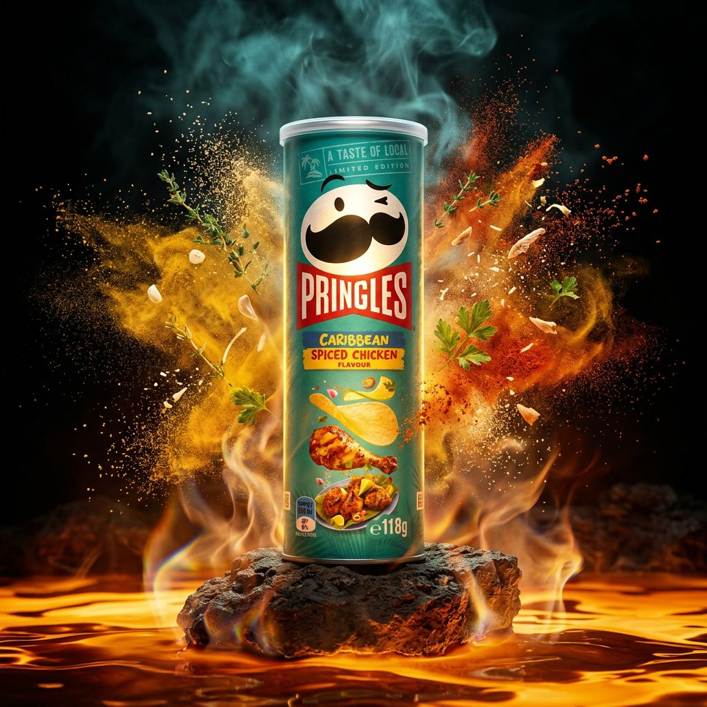Pringles Caribbean Spiced Chicken, chips poulet épicé Caraïbes en tube, édition import, disponible sur My American Shop