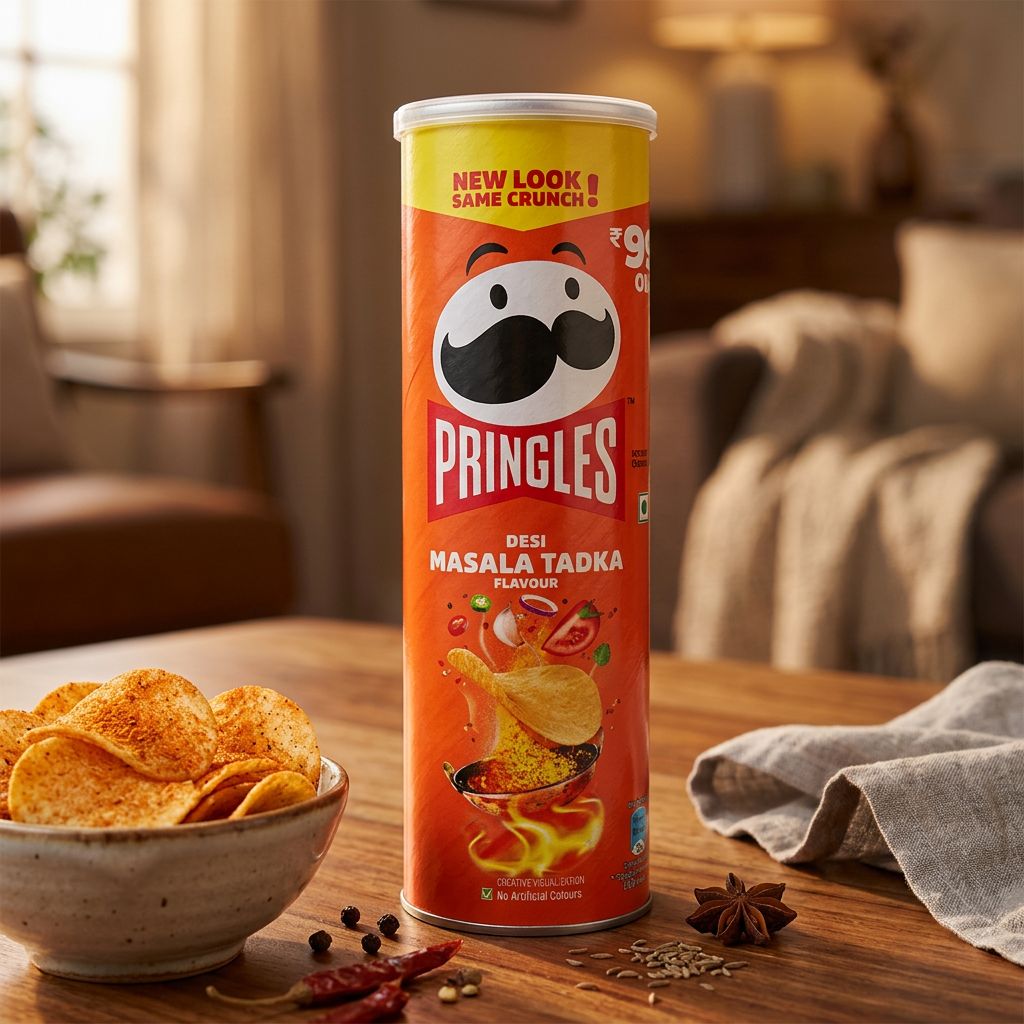Pringles Desi Masala Tadka, chips tube saveur épices indiennes importée, disponible sur My American Shop