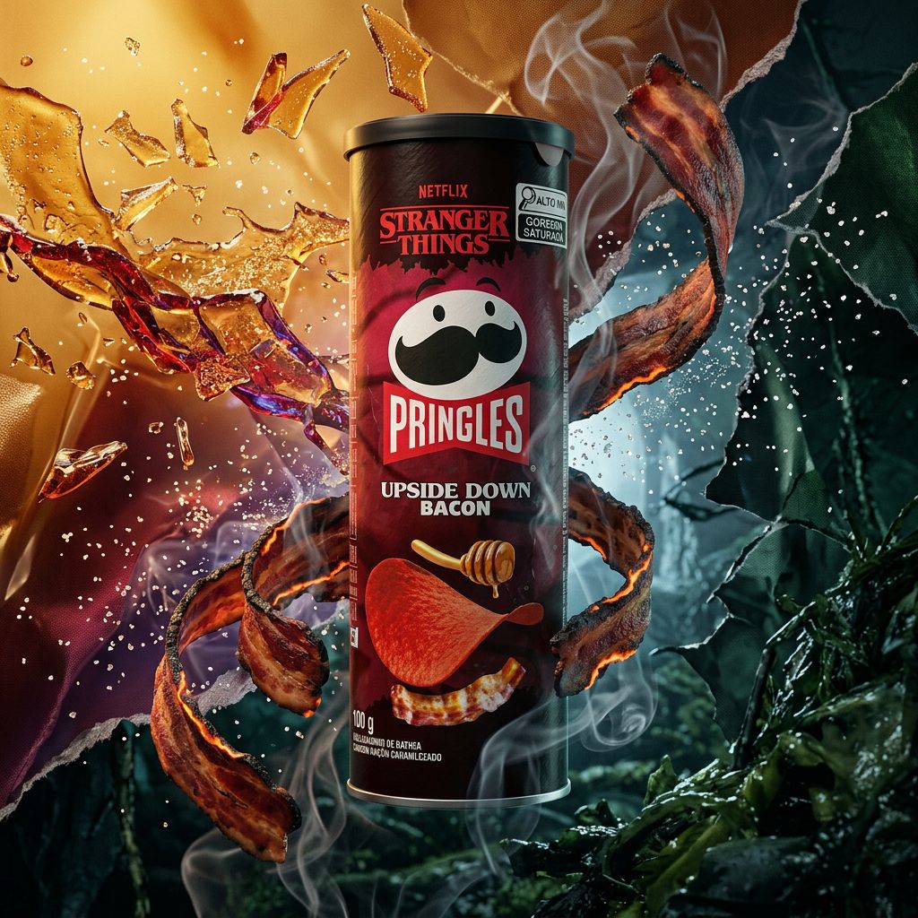 Pringles Stranger Things Upside Down Bacon, chips saveur bacon caramélisé, édition limitée Netflix, tube collector américain, disponible sur My American Shop