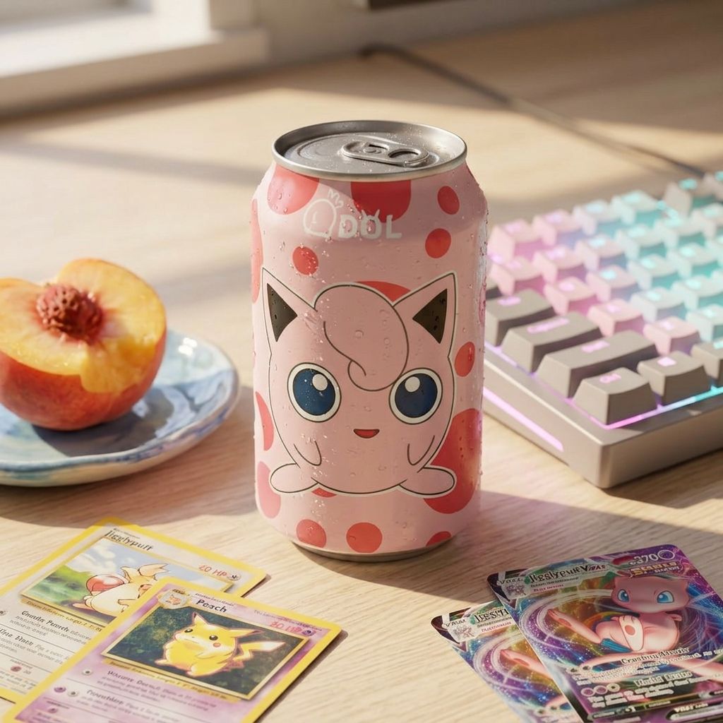 Canette QDOL Pokemon Jigglypuff eau pétillante saveur pêche venue d'Asie, disponible sur My American Shop