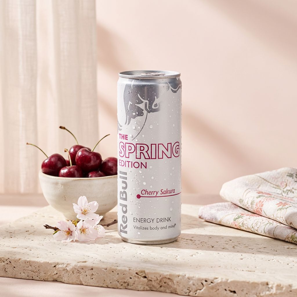 Red Bull Cherry Sakura, edition limitee printemps japonais, canette 250ml, disponible sur My American Shop