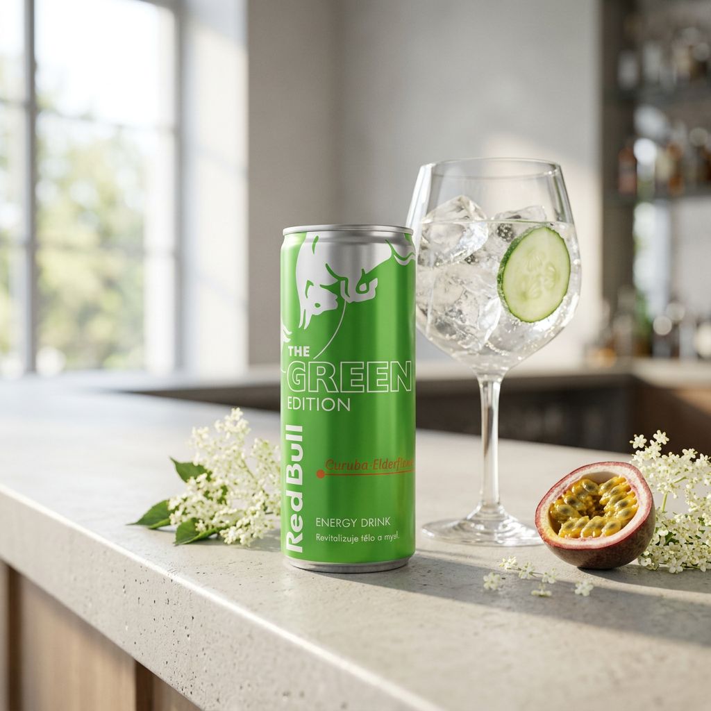 Red Bull Green Edition Curuba Fleur de Sureau 250ml, boisson énergisante autrichienne, disponible sur My American Shop