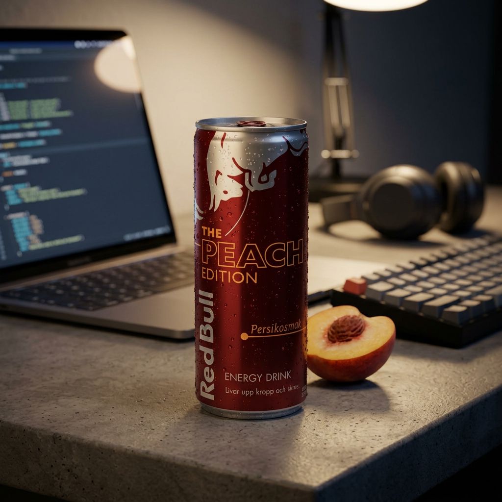 Red Bull Energy Drink saveur Pêche en canette, boisson énergisante importée disponible sur My American Shop