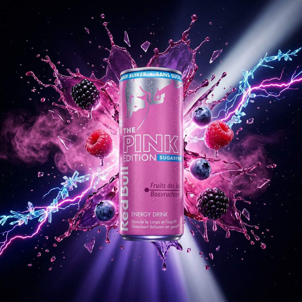 Red Bull Pink Edition Wild Berry sans sucre 250ml, boisson énergisante arôme fruits des bois, disponible sur My American Shop