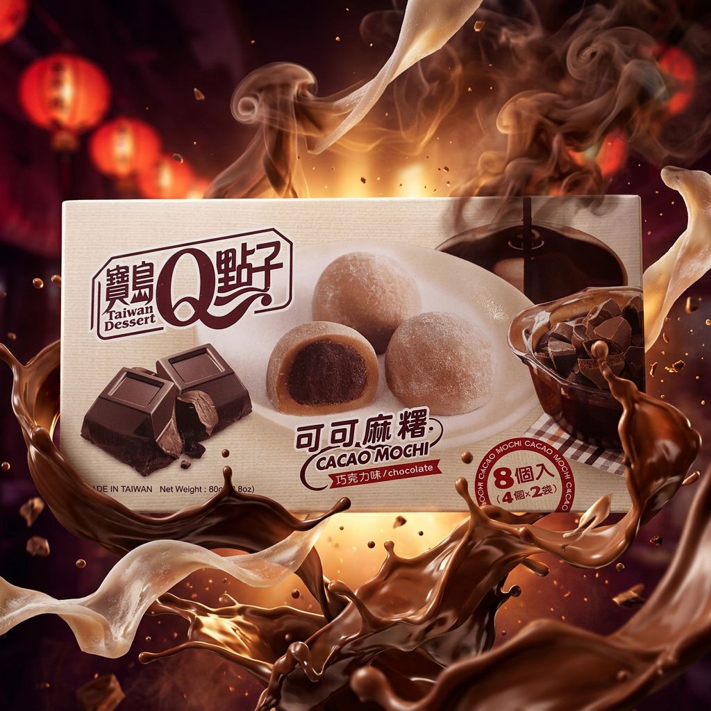 Royal Family Cacao Mochi Chocolate Box, mochi taïwanais fourré chocolat, boîte individuelle, disponible sur My American Shop