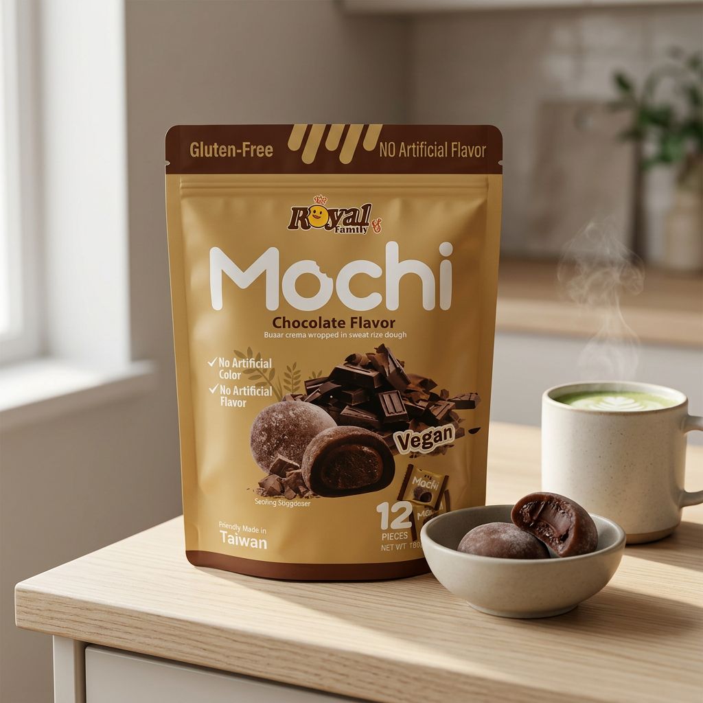Royal Family Mochi Chocolat, douceur taïwanaise moelleuse au coeur fondant, disponible sur My American Shop