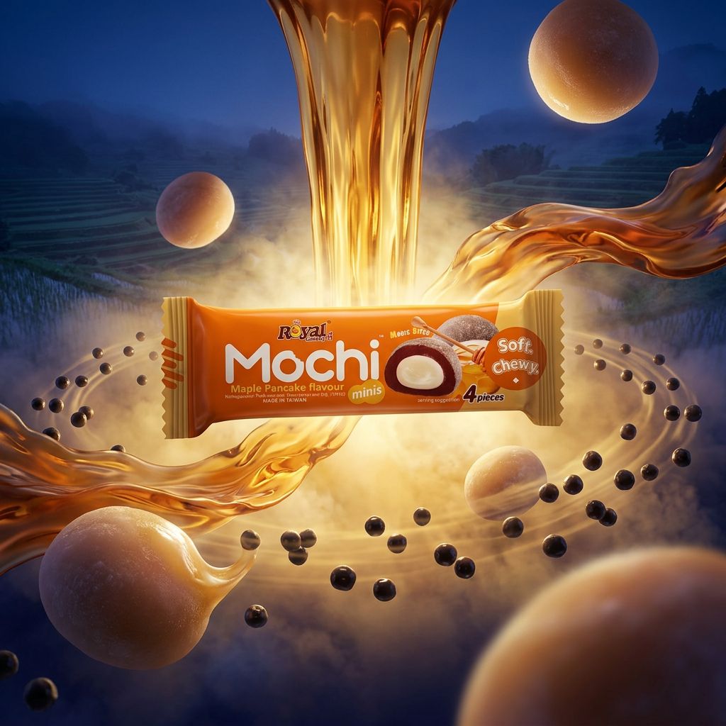 Royal Family Mochi Mini Maple Pancake, bouchées moelleuses fourrees sirop d'erable, origine Taiwan, disponible sur My American Shop